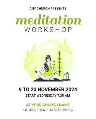 Calming Green Meditation Workshop for Spiritual Growth Poster Template
