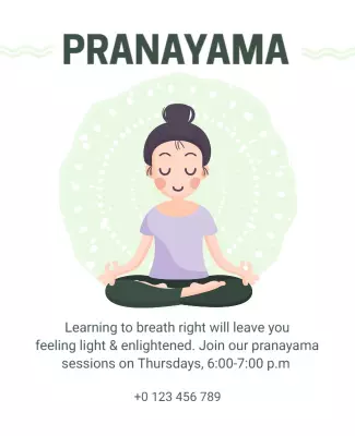 Calming Green Pranayama Breathing Meditation Session Poster Template