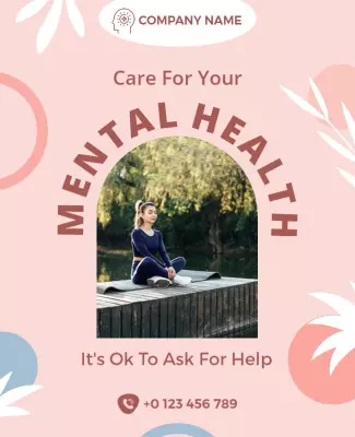 Calming Pink Mental Health Awareness Support Poster Template