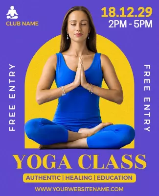 Calming Yellow Yoga Class with Free Entry Poster Template