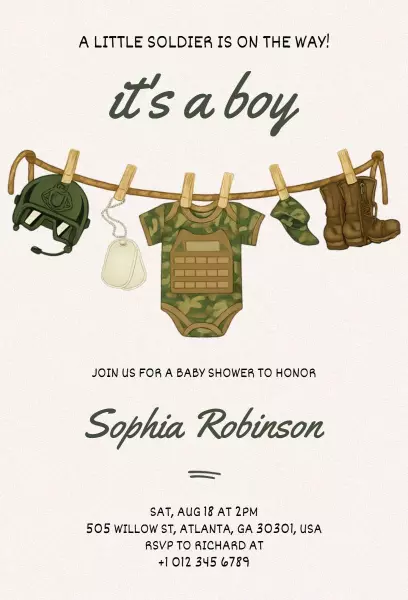 Camo Theme Baby Shower Celebration Invitation Template
