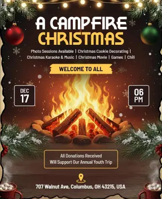 Campfire Christmas Event Invitation Flyer Template