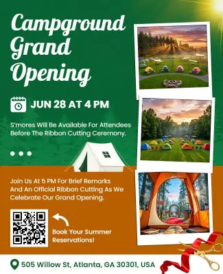 Campground Grand Opening Celebration Poster Template