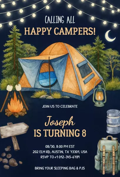 Campsite Adventure Fun Camping Birthday Celebration Invitation Template