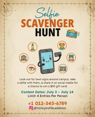 Campus Selfie Scavenger Hunt Contest Flyer Template