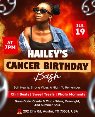Cancer Birthday Party Bash Celebration Flyer Template