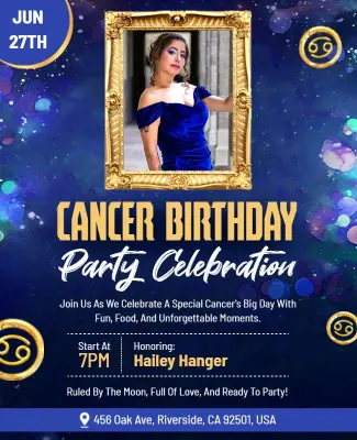 Cancer Zodiac Birthday Party Celebration Flyer Template