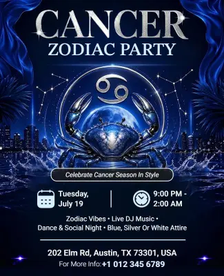 Cancer Zodiac Party Celebration Flyer Template