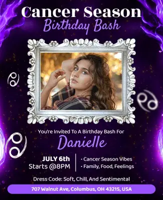 Cancer Zodiac Season Birthday Bash Invitation Flyer Template