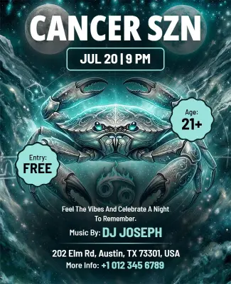 Cancer Zodiac Szn Party Flyer Template