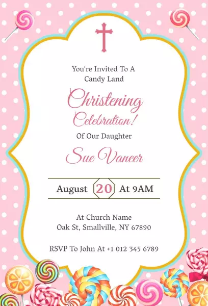 Candy Land Themed Daughter's Christening Celebration Invitation Template