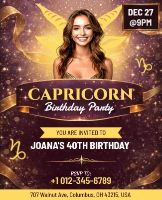 Capricorn Zodiac 40th Birthday Party Flyer Template