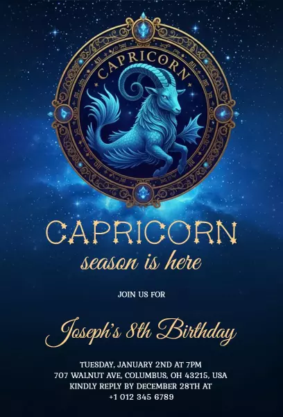 Capricorn Zodiac Theme Celestial Birthday Celebration Invitation Template