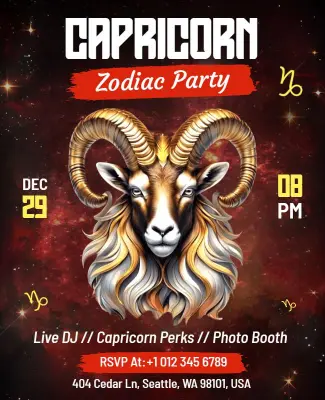 Capricorn Zodiac Theme Party Flyer Template