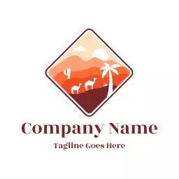 Captivating Desert Landscape with Camels and Cacti Logo Template