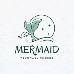 Captivating Mermaid Tail and Moonlit Ocean Waves Logo Template