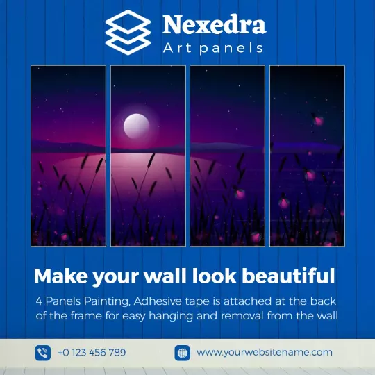 Captivating Purple and Pink Abstract 4 Panel Art for Home Decor Ad Template