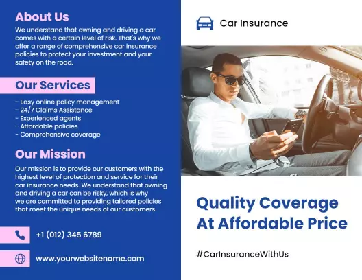 Car Insurance Quality Coverage and Affordable Policies Brochure Template