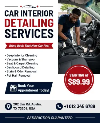 Car Interior Detailing Services Promotional Flyer Template