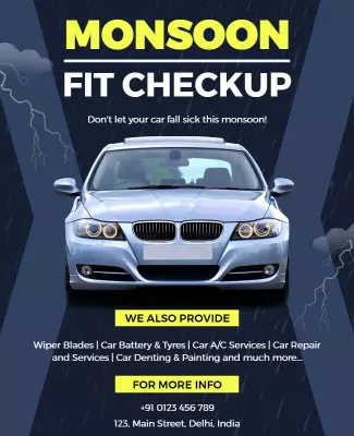 Car Monsoon Maintenance Checkup Flyer Template