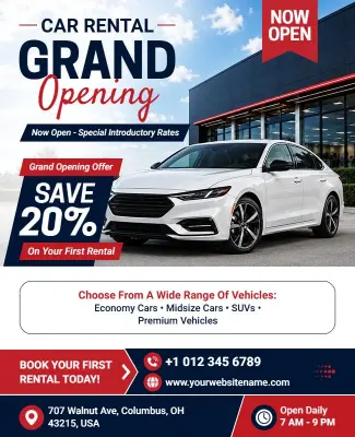 Car Rental Grand Opening Promotion Flyer Template