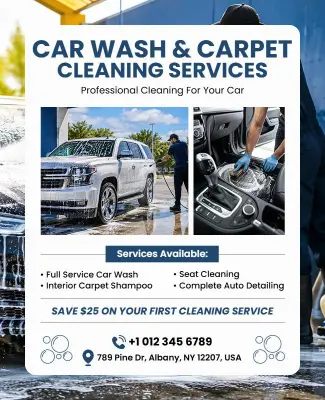 Car Wash and Carpet Cleaning Services Flyer Template