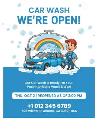 Car Wash Reopening Announcement Flyer Template