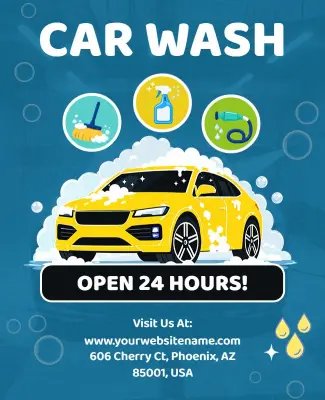 Car Wash Service Open 24 Hours Poster Template