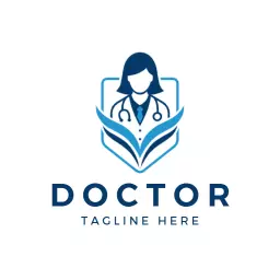 Caring Doctor with Stethoscope and Blue Medical Emblem Logo Template