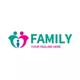 Caring Family Embrace in Vibrant Pink and Teal Logo Template