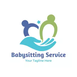 Caring Hand Holding Happy Children Representing Babysitting Logo Template