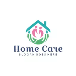 Caring Hands Embracing Family Within a Home Care Logo Template