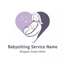 Caring Mother Embracing Baby in Soft Purple Babysitting Logo Template