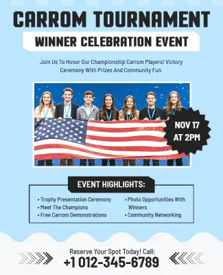 Carrom Tournament Winner Celebration Event Flyer Template