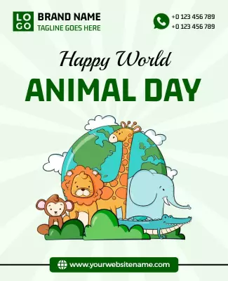 Cartoon Animal Illustration for World Animal Day Poster Template