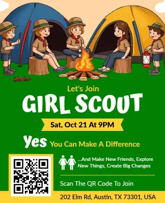 Cartoon Camping Theme Girl Scout Recruitment Flyer Template