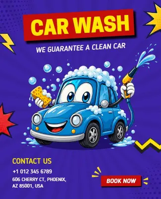 Cartoon Car Wash Service Poster Template