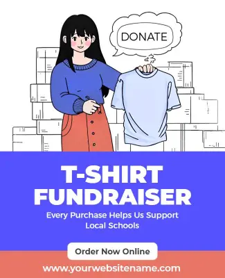 Cartoon Charity Blue T-Shirt Fundraiser Flyer Template