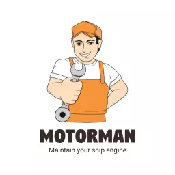 Cartoon Mechanic Holding Wrench for Ship Maintenance Logo Template