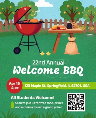 Cartoon Outdoor Welcome BBQ Event Flyer Template