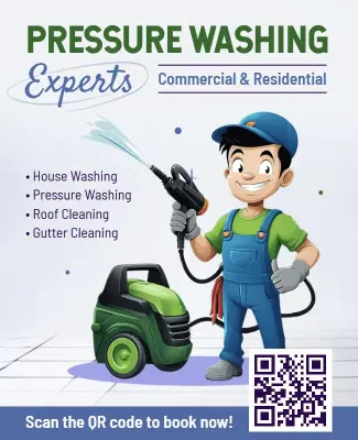 Cartoonish Green Pressure Washing Services Flyer Template