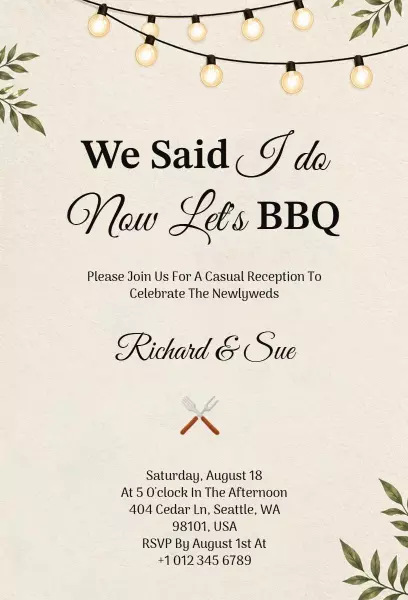 Casual BBQ Wedding Reception Celebration Invitation Template