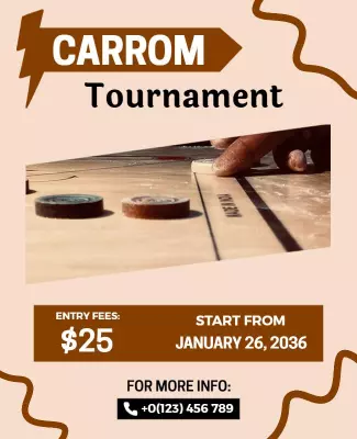 Casual Beige Carrom Tournament Event Poster Template