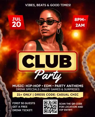 Casual Chic Club Party Announcement Flyer Template
