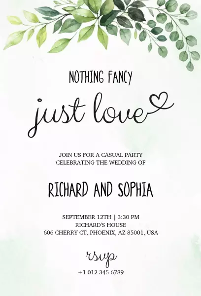 Casual Elegant Greenery Elopement Celebration Invitation Template