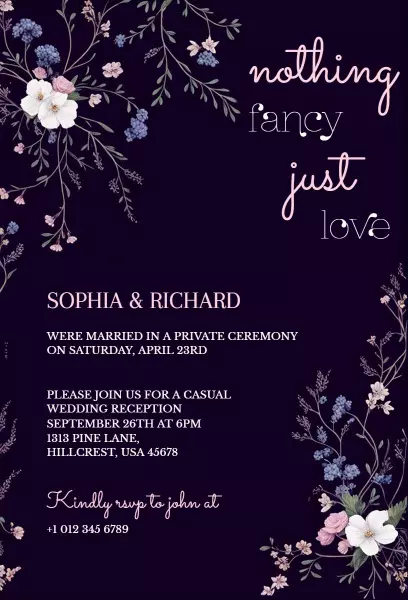 Casual Floral Elegance Wedding Reception Invitation Template