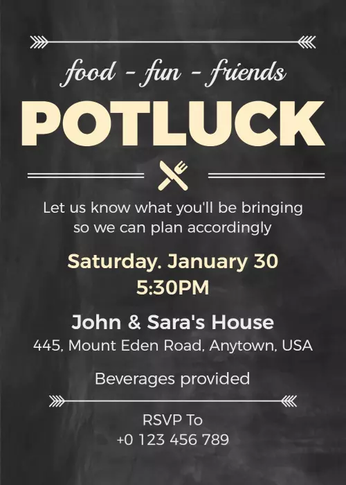 Casual Food Friends Gathering Potluck Invitation Template
