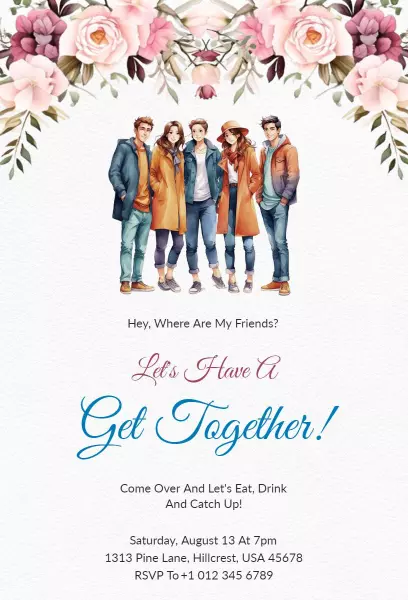 Casual Friends Gathering Social Get Together Invitation Template