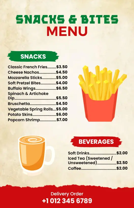 Casual Red and Green Snack Menu Template