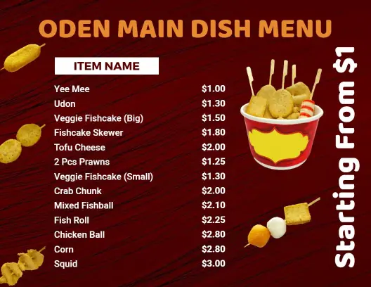 Casual Red Snack Selection Oden Menu Template